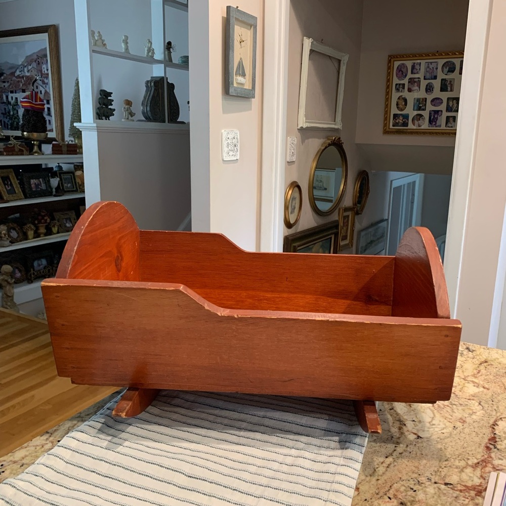 Vintage Wooden Doll Rocking Cradle